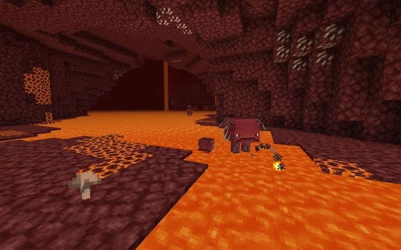 An image of a lava lake in Minecraft&#039;s Nether. (Image via Minecraft)