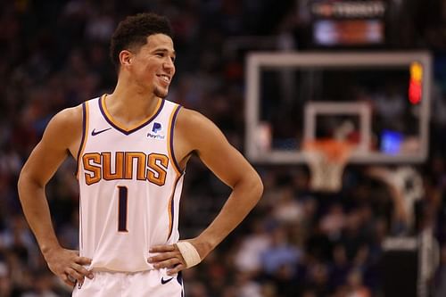 Devin Booker during the Milwaukee Bucks v Phoenix Suns game