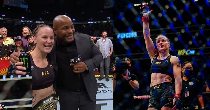 Daniel Cormier and Valentina Shevchenko pose for a photo