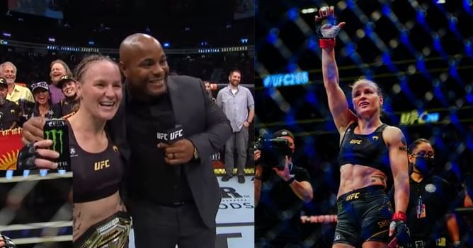 Watch: Daniel Cormier asks Valentina Shevchenko for a photo together after her UFC 266 win
