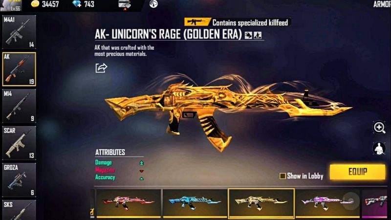 Unicorn Rage AK weapon skin (Image via ff.garena.com)