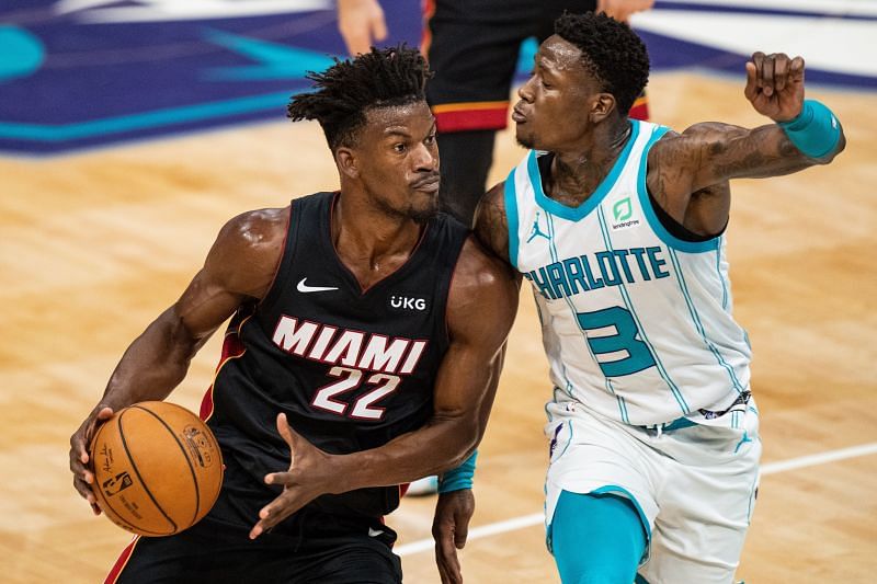 Miami Heat forward Jimmy Butler #22 driving into the paint