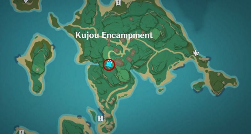Viewpoint location by the waypoint in the Kujou Encampment (Image via Genshin Impact)