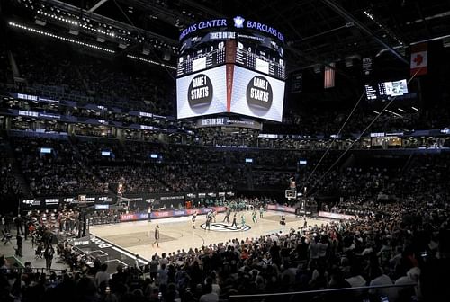 The Brooklyn Nets playing against the Boston Celtics before a jampacked crowd inside Barclays Center