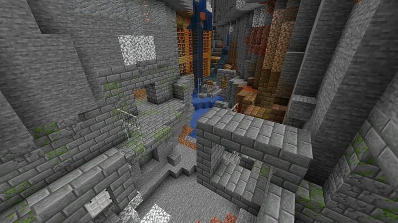 Stronghold visible in ravine (Image via Mojang)