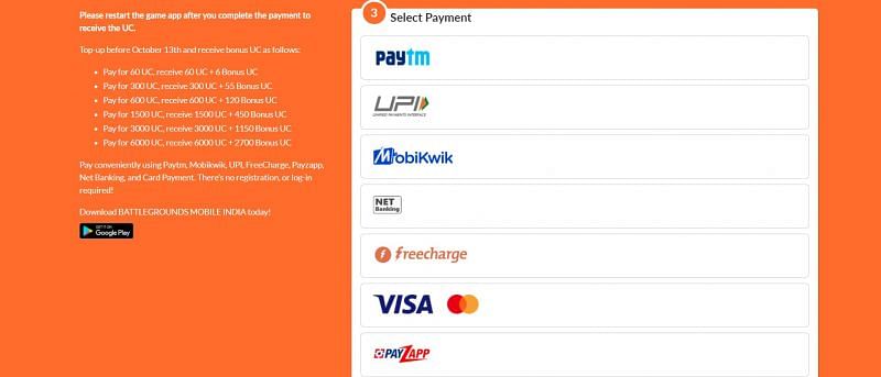 Players will have to choose any one of the payment methods (Image via Codashop)