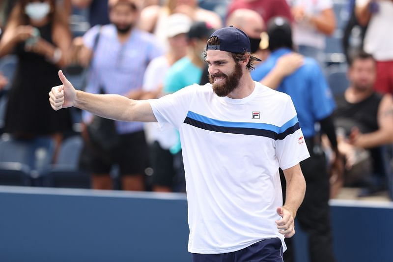 Reilly Opelka celebrates his win over Kwon Soon-woo at the 2021 US Open.