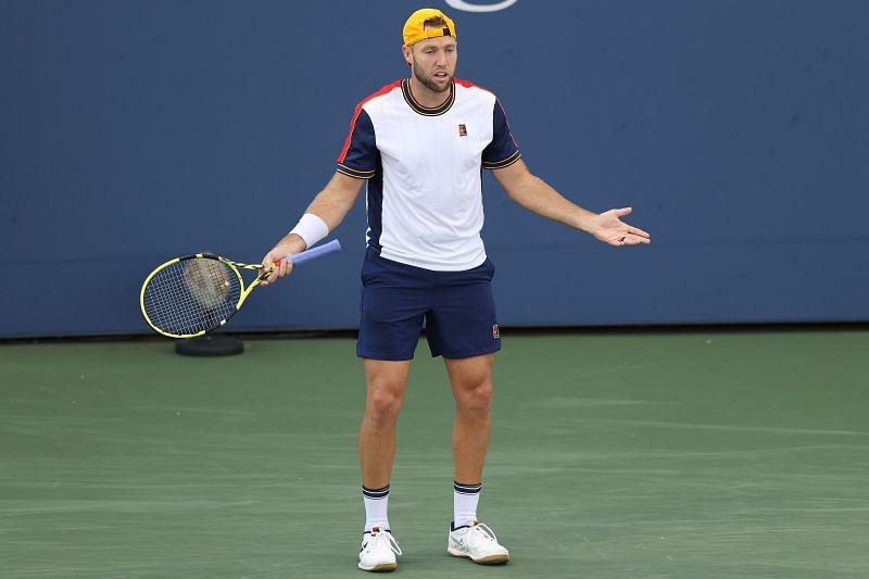 Jack Sock reacts during a point at the 2021 US Open