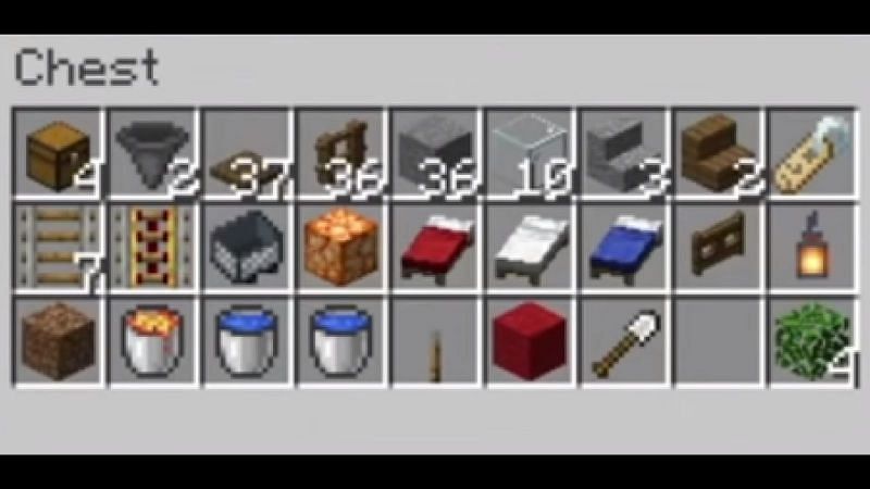 A chest inventory of the Minecraft items required to build an iron farm. (Image via Minecraft)
