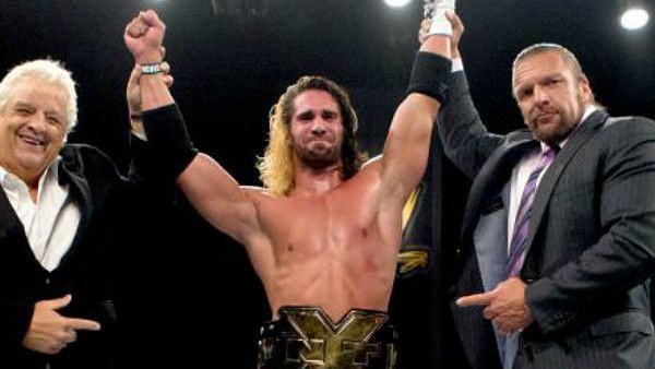 Seth Rollins gets emotional as he celebrates winning the inaugural NXT Championship.