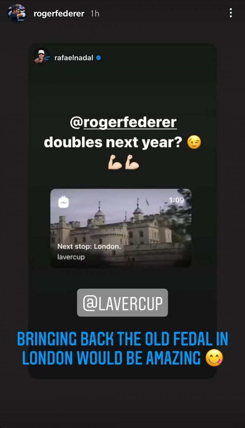 Here's a screenshot of Roger Federer's reply to Rafael Nadal