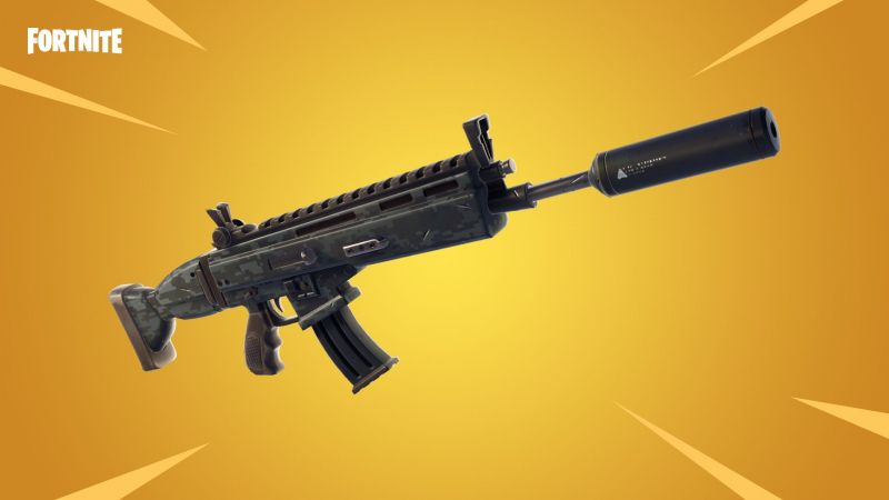 The suppressed assault rifle, whose silencer could become a new weapon mod in the future (Image via Epic Games)