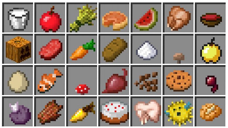 Various Minecraft foods which a player may consume. Image via Minecraft.