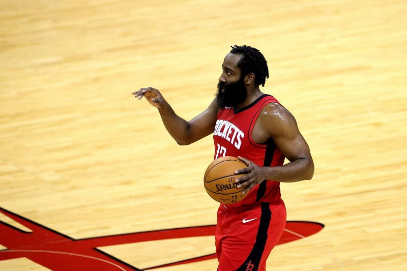 James Harden in action during an NBA game.