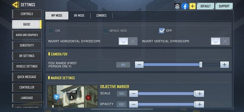 Field of view settings in COD Mobile (Image via Call of Duty Mobile)