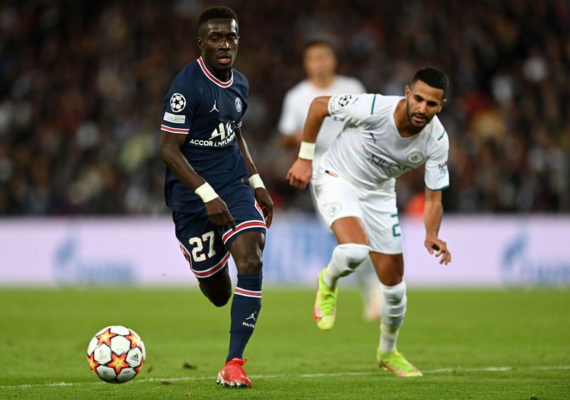 Paris Saint-Germain&#039;s Idrissa Gueye in action against Manchester City.