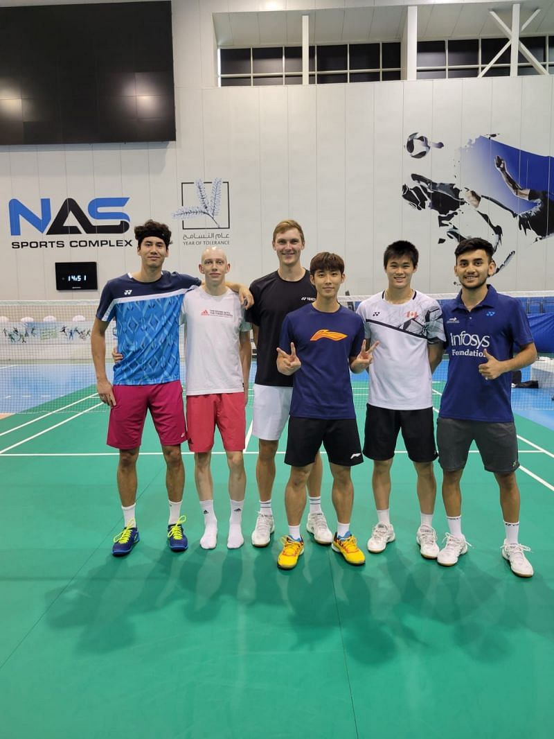 Lakshya Sen (extreme right) with Viktor Axelsen and other players in Dubai