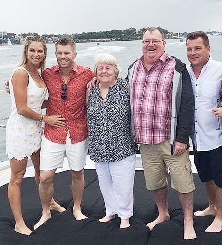David WArner with his brother, wife and his parennts