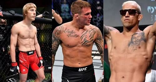 Paddy Pimblett (L); Dustin Poirier (C); Charles Oliveira (R)