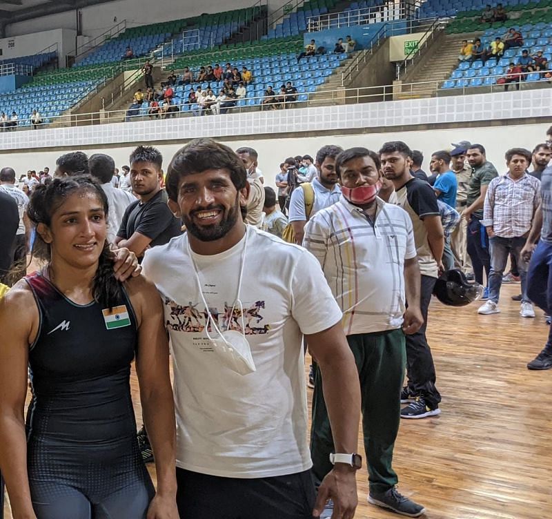 Bajrang Punia with his wife Sangeeta Phogat. (&copy;Rishabh Chauhan)