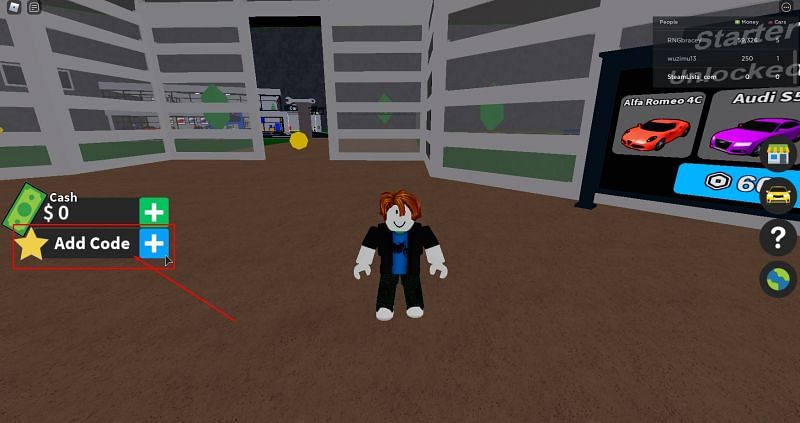 The code redemption area in Vehicle Tycoon. (Image via Roblox Corporation)