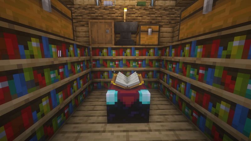 A well set up enchanting table (Image via Minecraft)