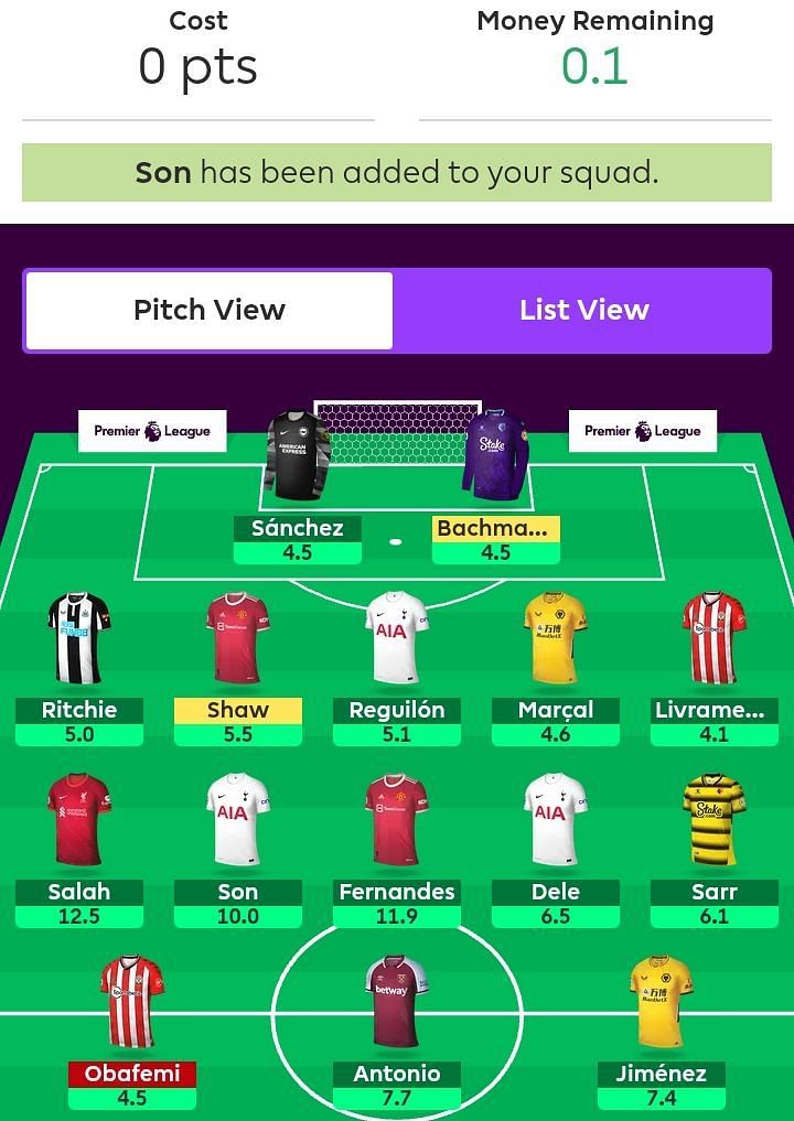 Suggested FPL Team for Gameweek 7.