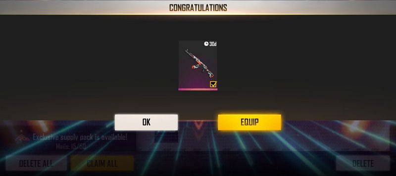 The AK skin has to be collected from mail system within the game (Image via Free Fire)