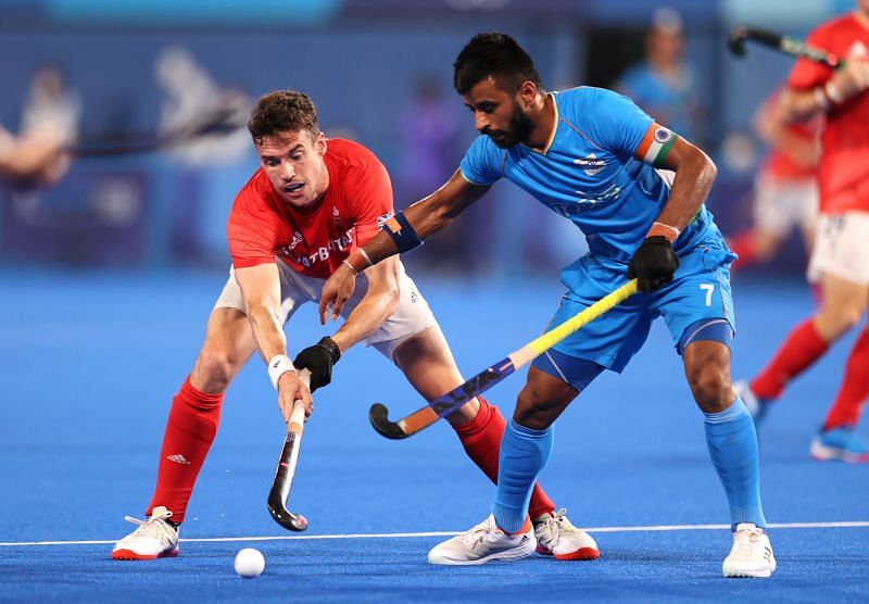 Indian men&#039;s hockey team skipper Manpreet Singh in action at the Tokyo Olympics.