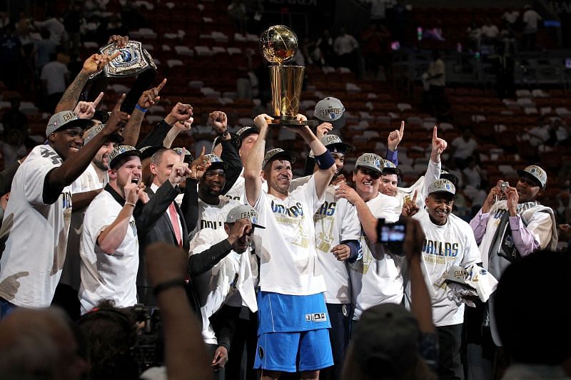 Dallas Mavericks celebrate after winning the 2011 NBA Championship