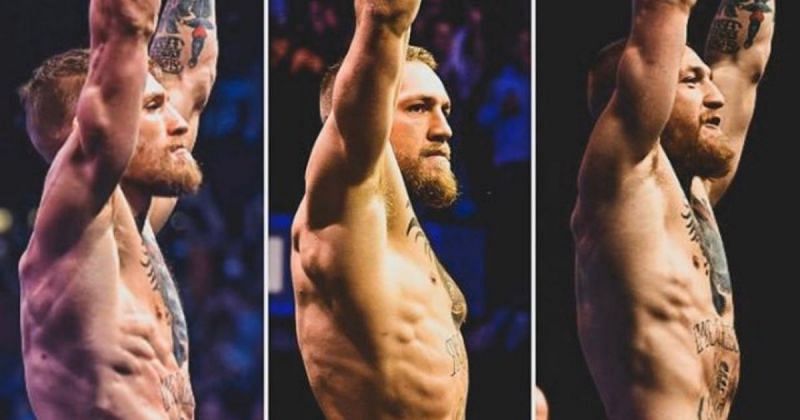 Conor McGregor weighing in at different weight classes [Credits: @TheNotoriousMMA via Twitter]