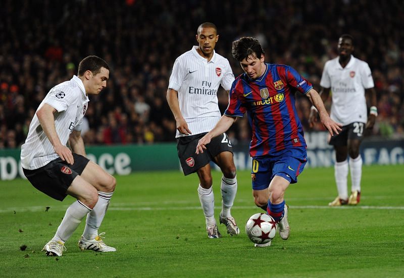 Lionel Messi fired four past the Gunners at Camp Nou