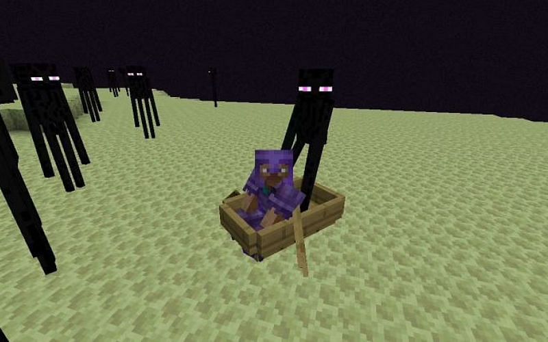 Endermen trapped in boats are easier to defeat (Image via Minecraft)