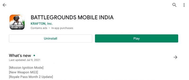 No update is available on the Google Play Store as of now (Image via Google Play Store/BGMI)