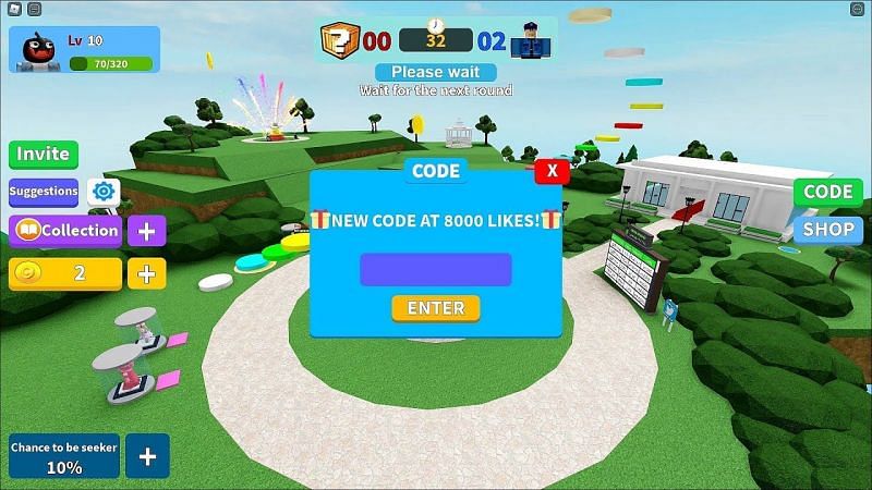 The code redemption window for Hide and Seek Transform. (Image via Roblox Corporation)