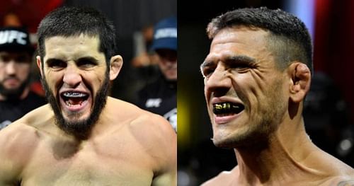 Islam Makhachev (left); Rafael dos Anjos (right).