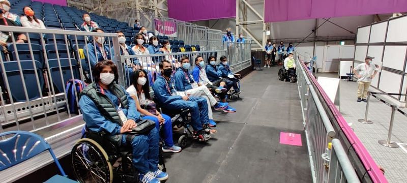 Paralympic Committee of India President Deepa Malik at the Tokyo Paralympics shooting range.