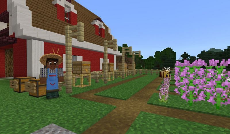 When corralled correctly, bees can be a helpful ally in speeding up crop growth (Image via Mojang)