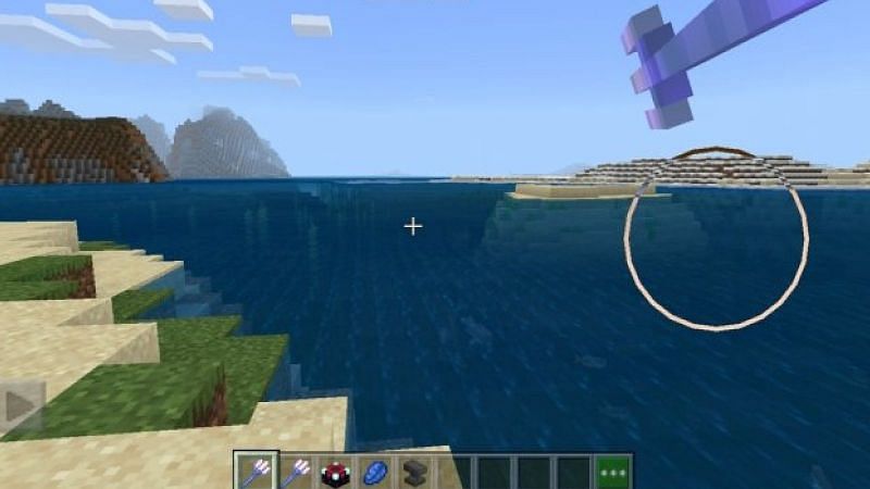 An image of a player about to launch a trident (Image via Minecraft)