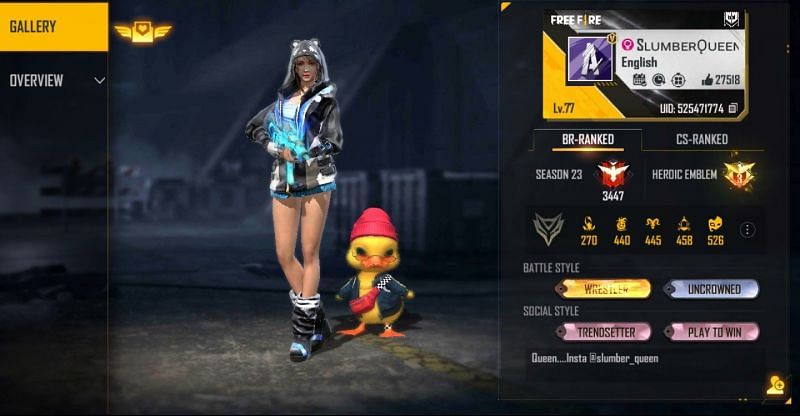 Slumber Queen has 430 videos on her channel (Image via Free Fire)