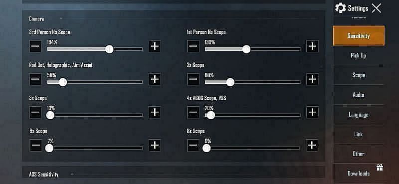 Camera Sensitivity Settings (Image via BGMI)