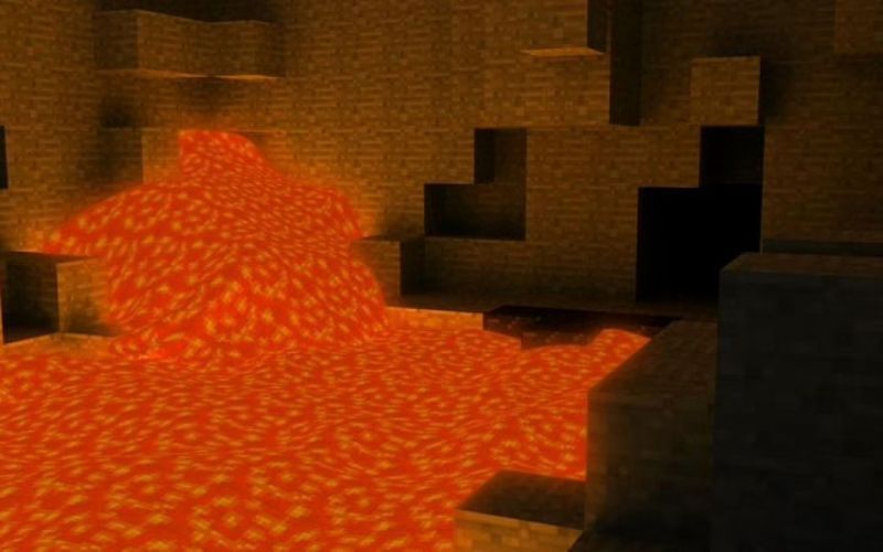 An image of lava in the lower levels of Minecraft&#039;s Overworld. Image via Minecraft.