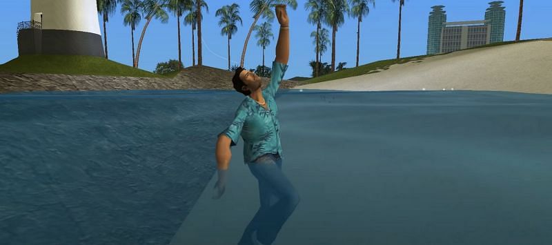 Many fans wonder why Tommy Vercetti can&#039;t swim in Vice City of all places (Image via Rockstar Games)
