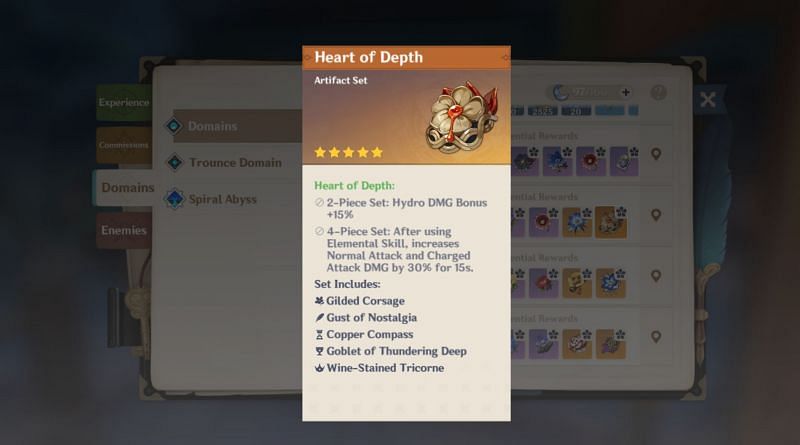 The Heart of Depth artifact set (Image via Genshin Impact)