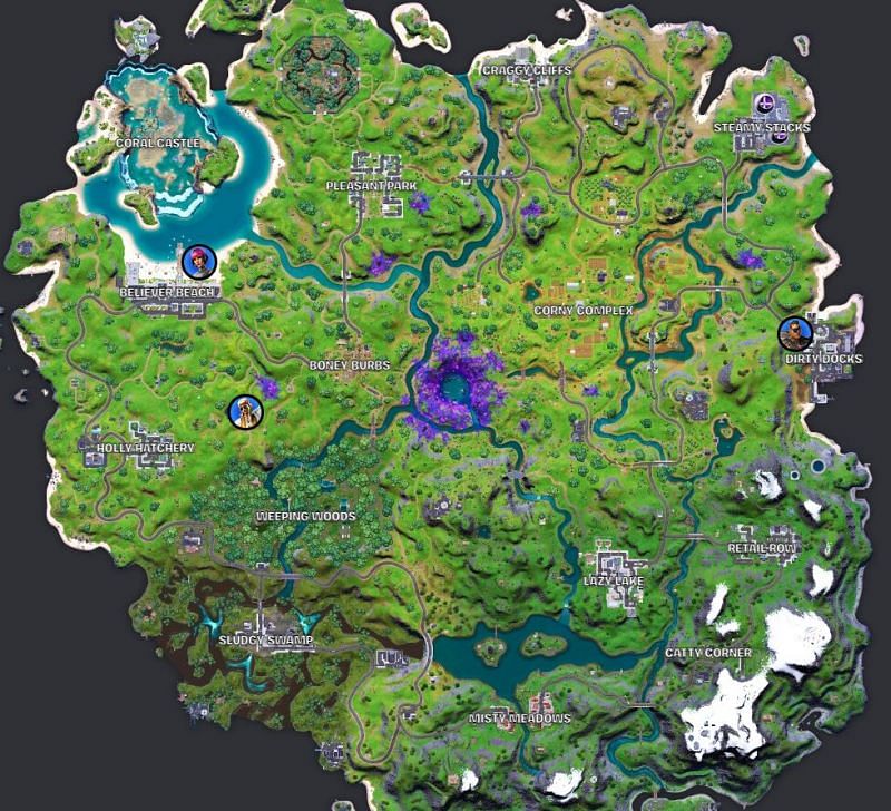 Joey, Sunny and Dreamflower location in Fortnite Season 7 (Image via Fortnite.GG)