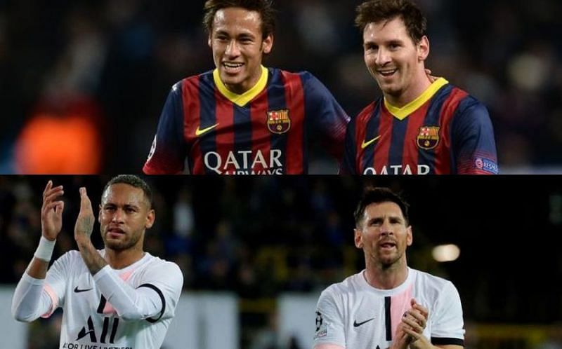 Lionel Messi and Neymar at Barcelona (above) and Paris Saint-Germain (below)