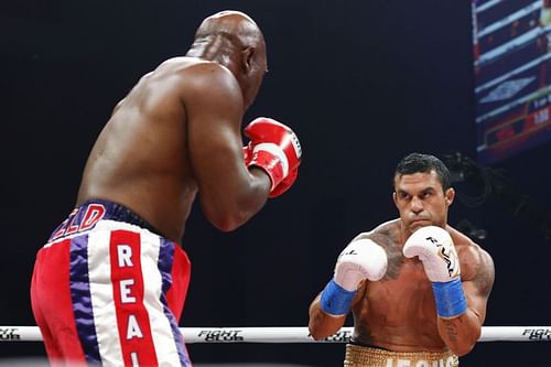 Evander Holyfield (left) in action against Vitor Belfort (right) in Florida last weekend