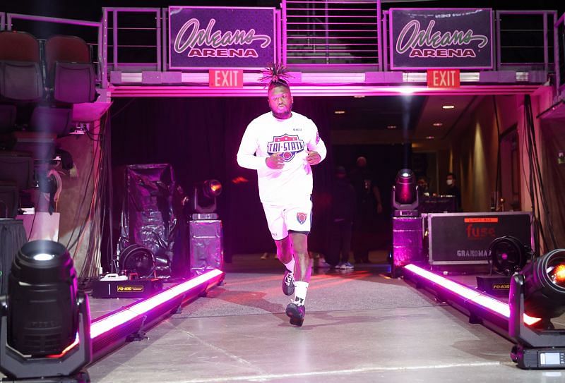 LAS VEGAS, NEVADA - AUGUST 21: Nate Robinson #2 of Tri-State runs onto the court during player introductions before a game against Triplets in Week Eight at the Orleans Arena on August 21, 2021 in Las Vegas, Nevada.