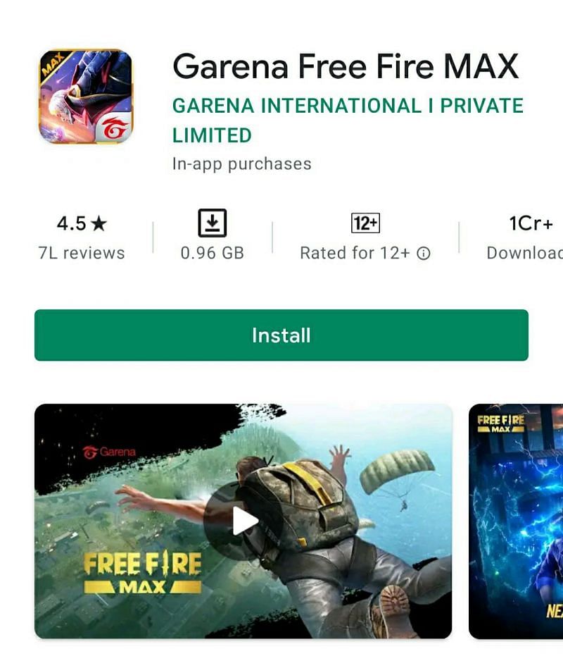 Size of Free Fire Max on Android devices (Image via Google Play Store)