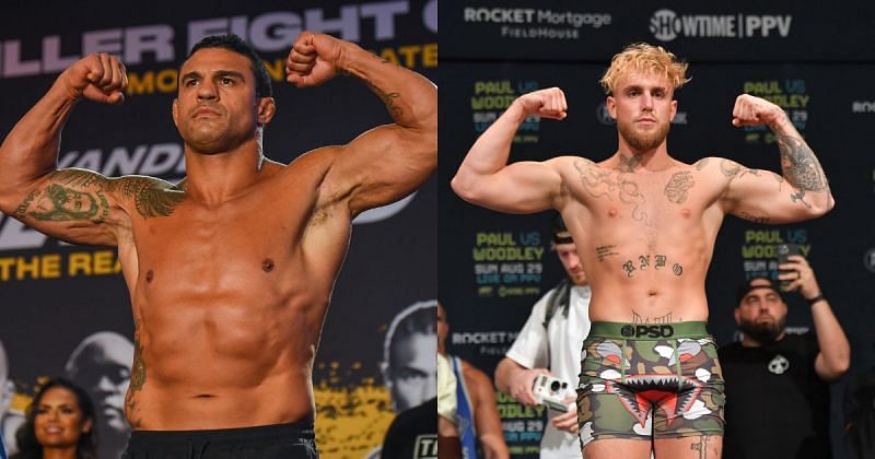 Vitor Belfort (left) has challenged Jake Paul (right) to a future boxing bout